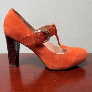 Franco Sarto Orange Suede High Heel Mary Janes Size 8.5M